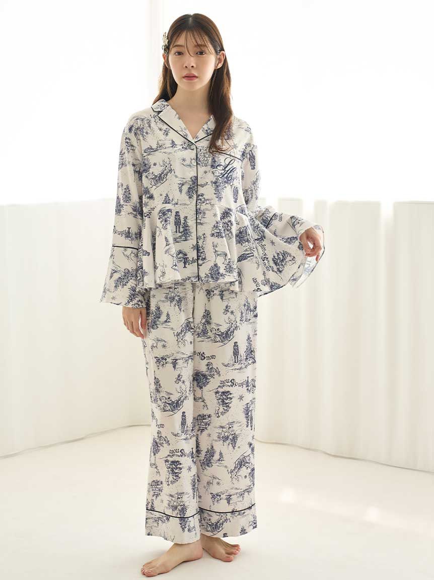 SNIDEL  イヴルルド遙華Warm Satinトップス＋ロングパンツ SNIDEL HOME イヴルルド遙華Warm Satinトップス＋ロングパンツ フリル