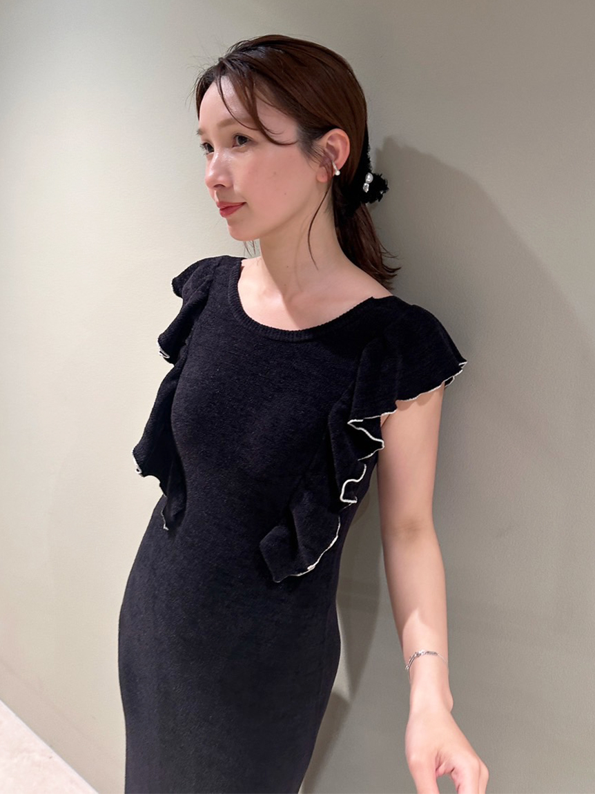 SNIDEL  スナイデルホーム フリルニットワンピース ブラック フリルニットワンピース(ワンピース)｜スナイデルホーム｜SNIDEL