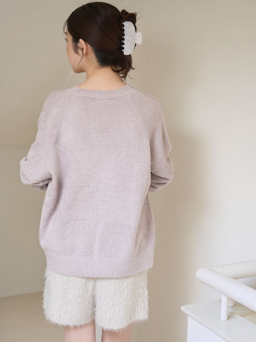 Vネックニット×ショートパンツセットアップ(ニットプルオーバー