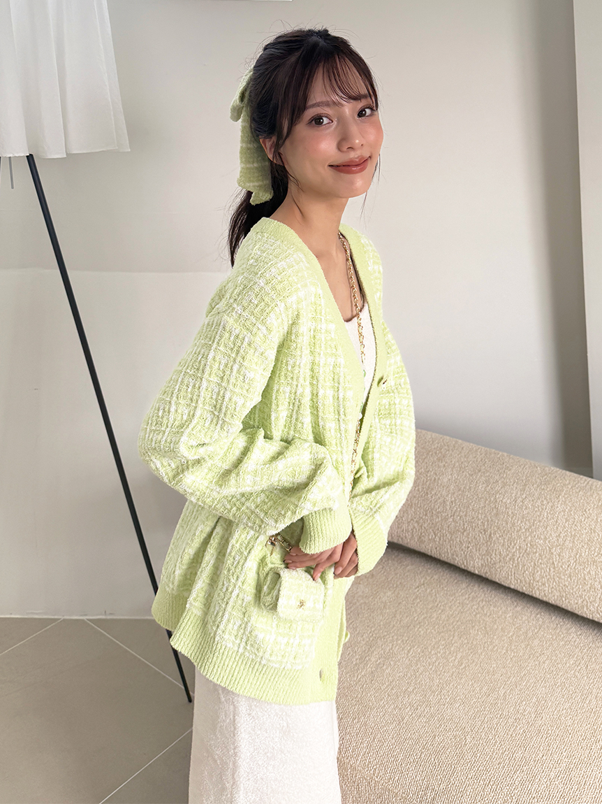 【新品未使用タグ付き】SNIDEL ツイードニットカーディガン ベージュ 新品未使用タグ付き】SNIDEL ツイードニットカーディガン ベージュ