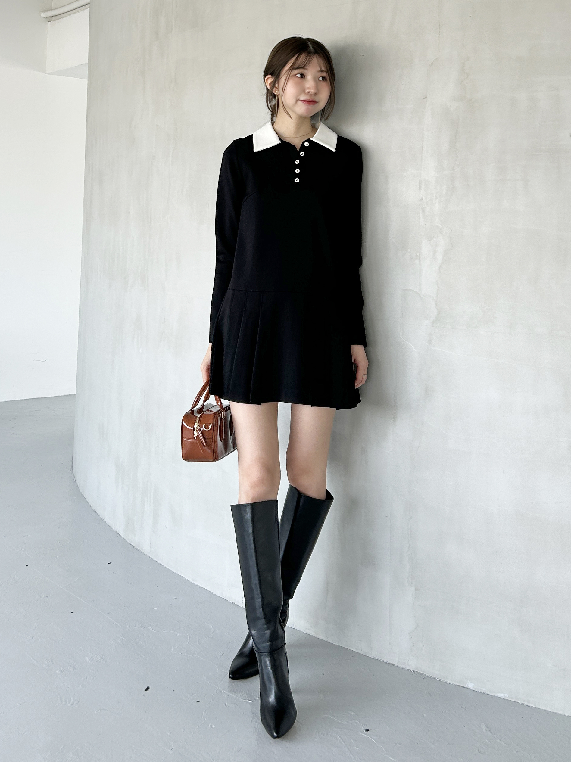 衿つきプリーツカットミニワンピース(ミニワンピース)｜ワンピース