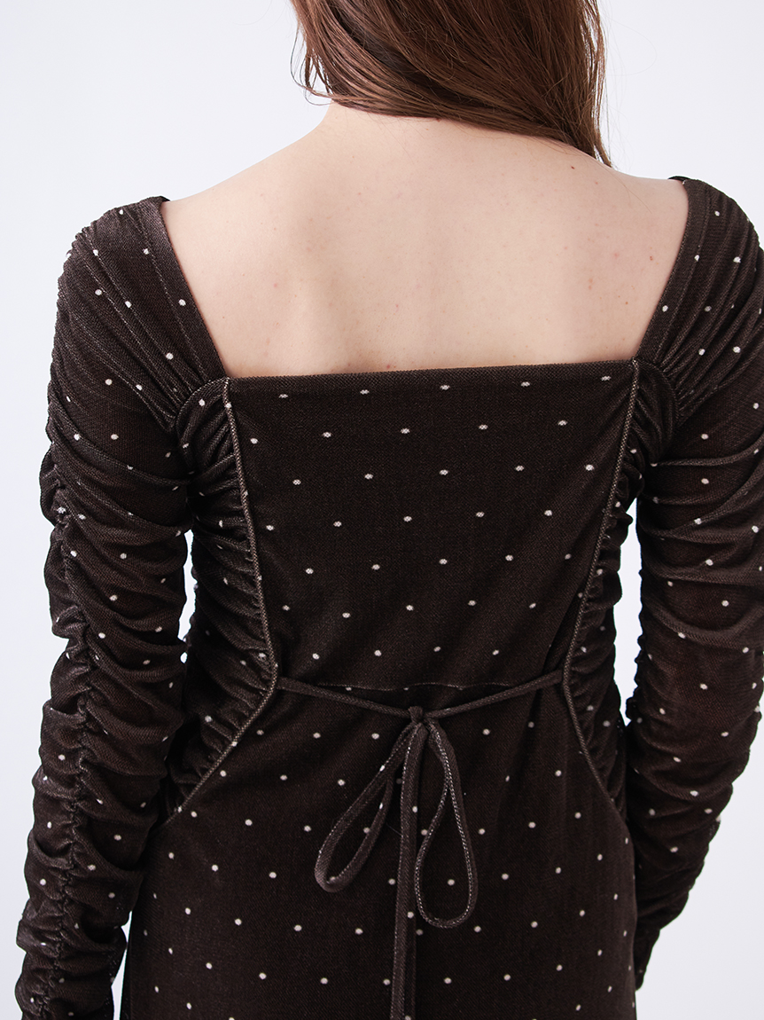 フロッキープリントギャザーワンピース(マキシ・ロングワンピース