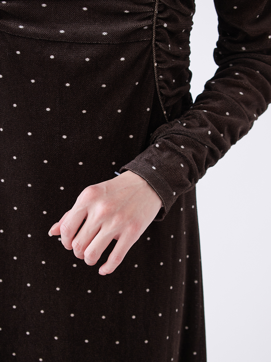 【試着のみ】Na＋h フロッキープリントのワンピース フロッキープリントギャザーワンピース(マキシ・ロングワンピース