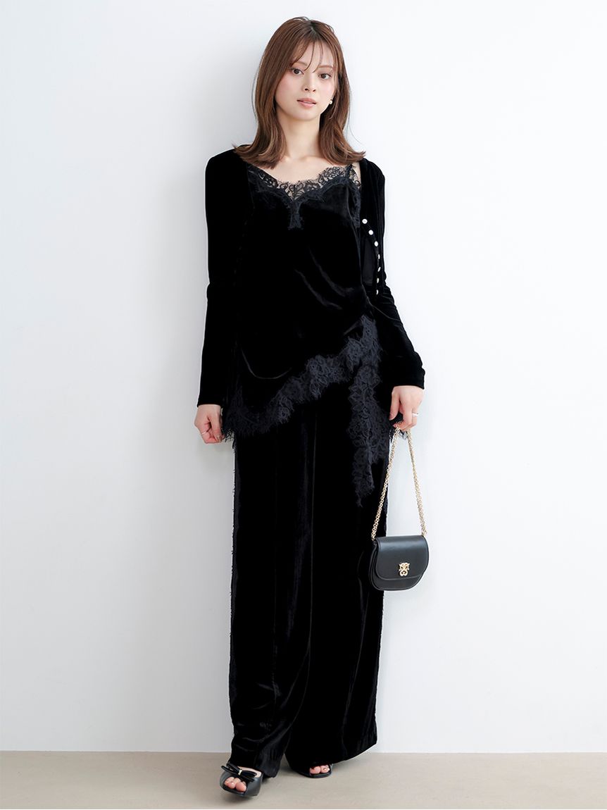 snidel× ピンクベロアジャージXS 本日のみ限定価格 セットアップ対応】レースディティールベロアパンツ(フルレングス