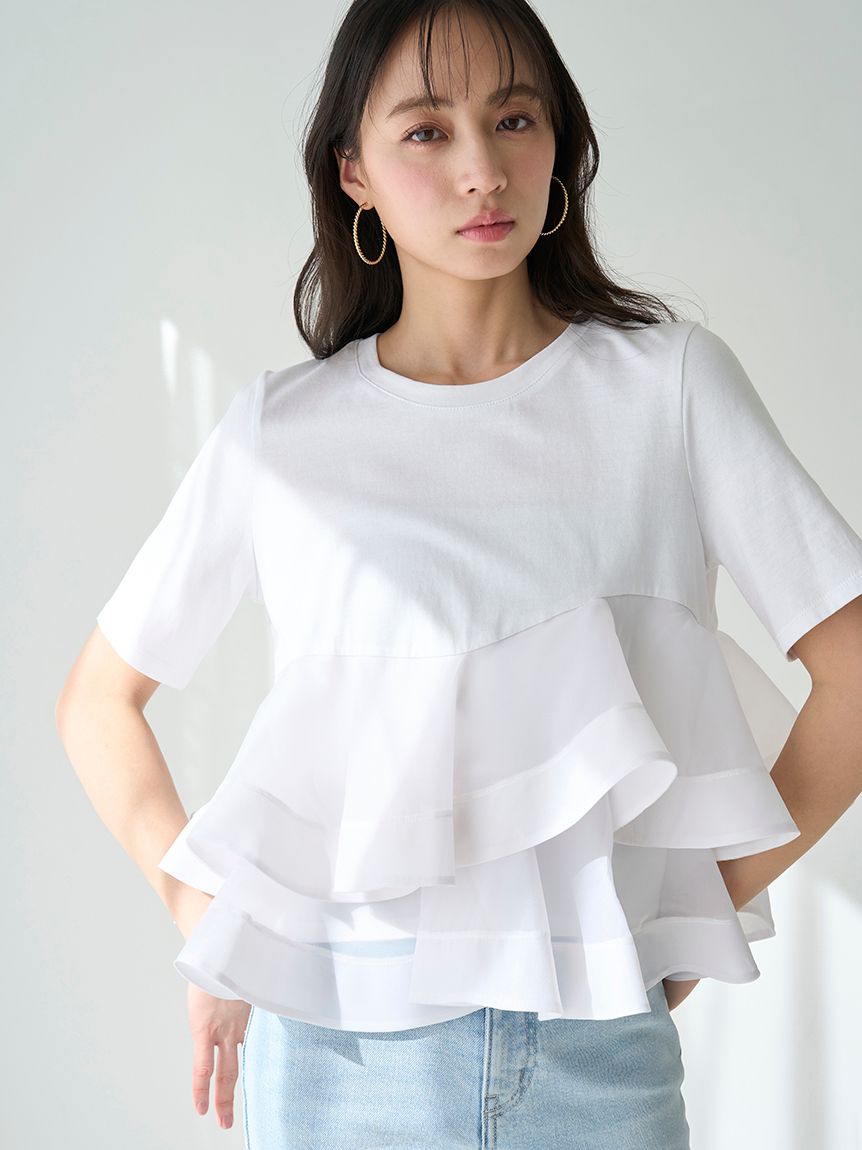 異素材ペプラムTシャツ(Tシャツ・カットソー)｜トップス｜SNIDEL