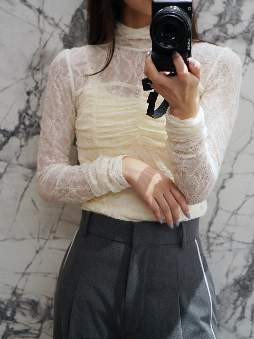m*i様 大人気完売　ケミカルレース シアーShirt eimy istoire｜レースコンビシアーシャツ | Rakuten Fashion