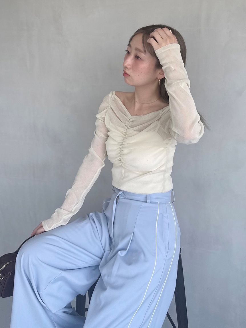 ギャザーオフショルチュールトップス(Tシャツ・カットソー)｜トップス