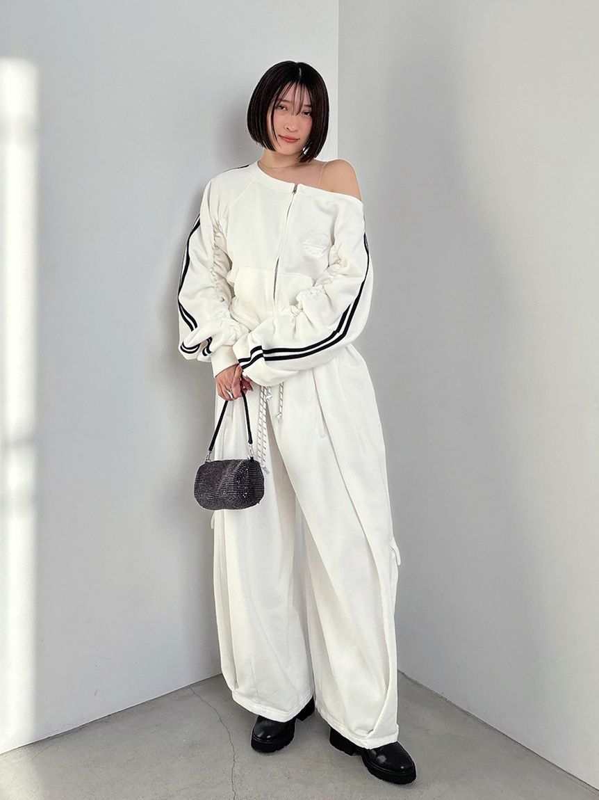 SNIDEL/NUTMEG】オフショルジップロゴプルオーバー(カットソー