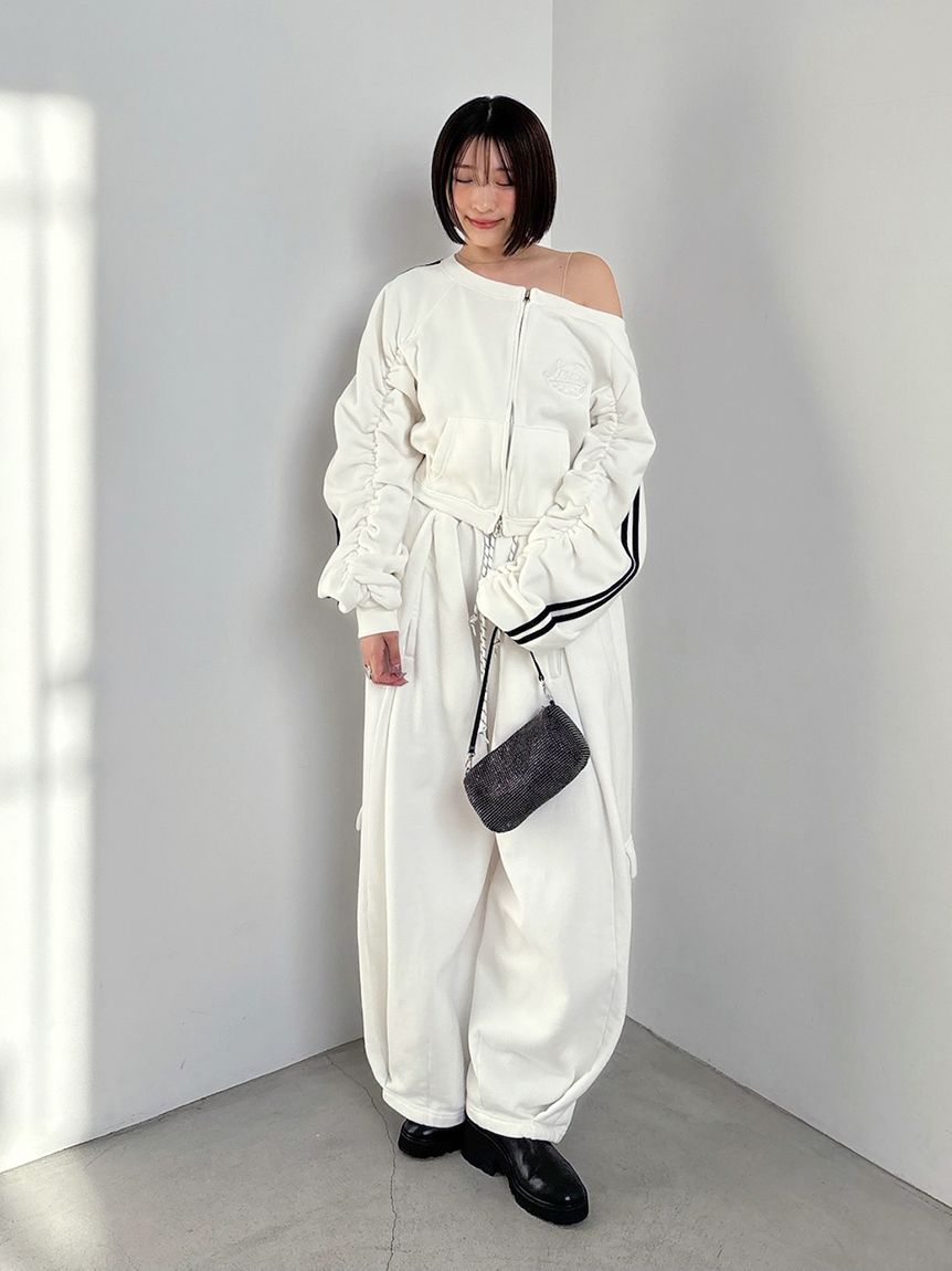 SNIDEL/NUTMEG】オフショルジップロゴプルオーバー(Tシャツ