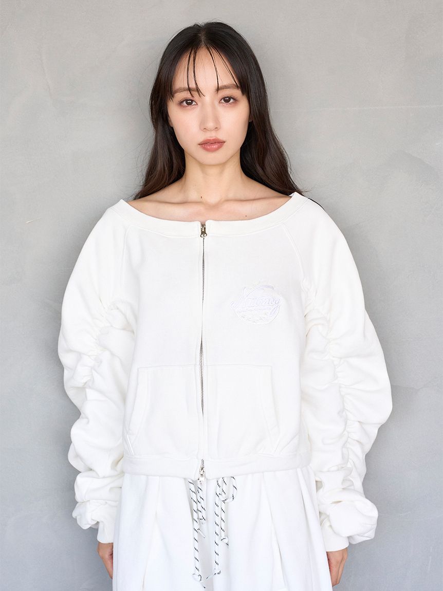 SNIDEL/NUTMEG】オフショルジップロゴプルオーバー(Tシャツ