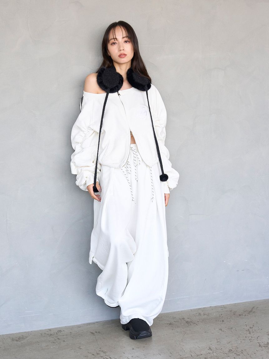 SNIDEL/NUTMEG】オフショルジップロゴプルオーバー(Tシャツ