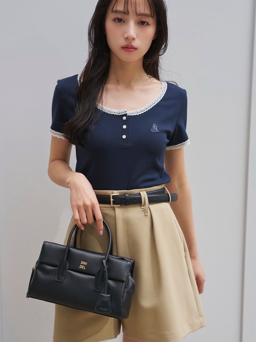 WEB限定カラーあり】レースデザインヘンリーネックTシャツ(Tシャツ
