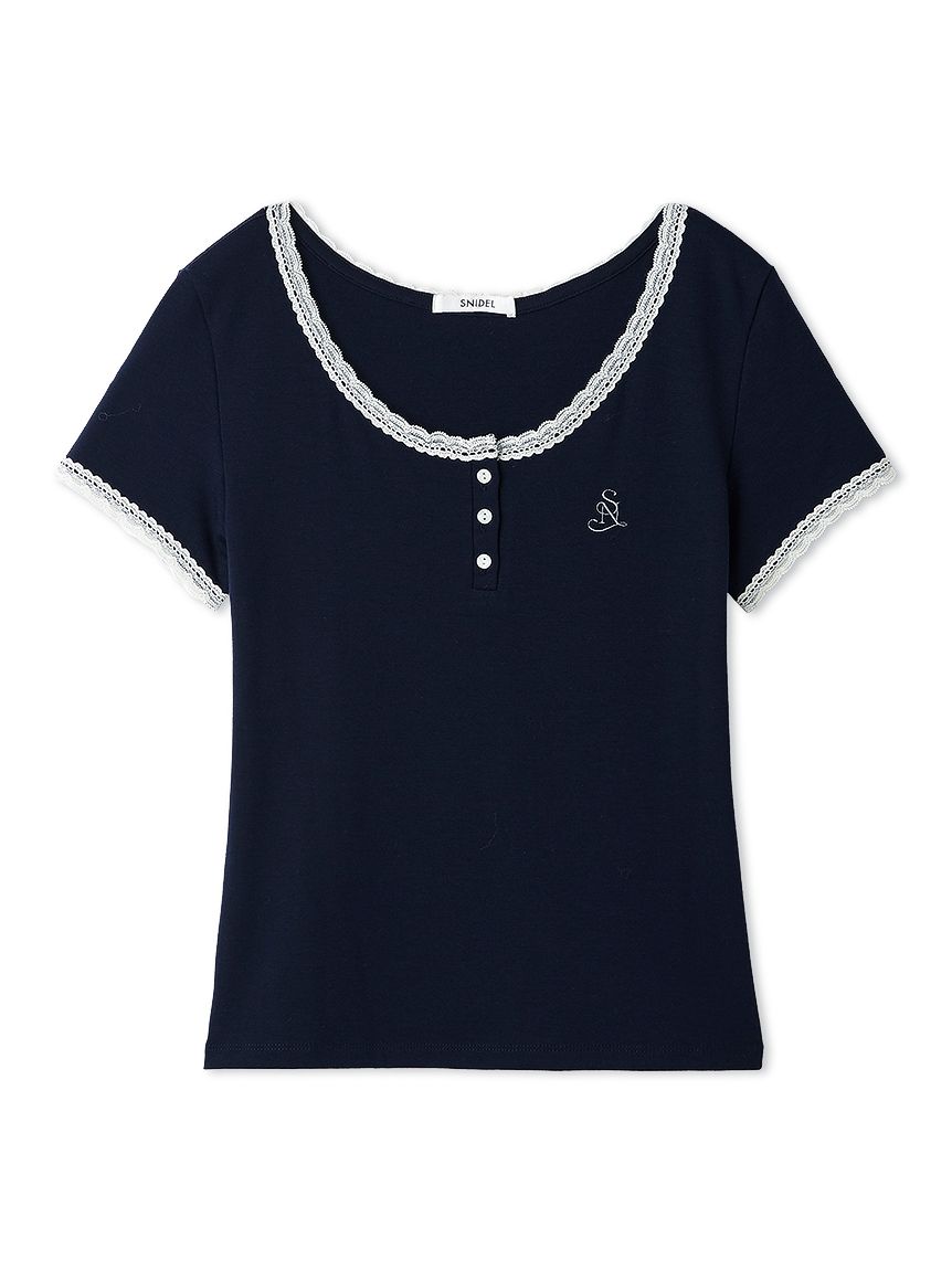 WEB限定カラーあり】レースデザインヘンリーネックTシャツ(Tシャツ