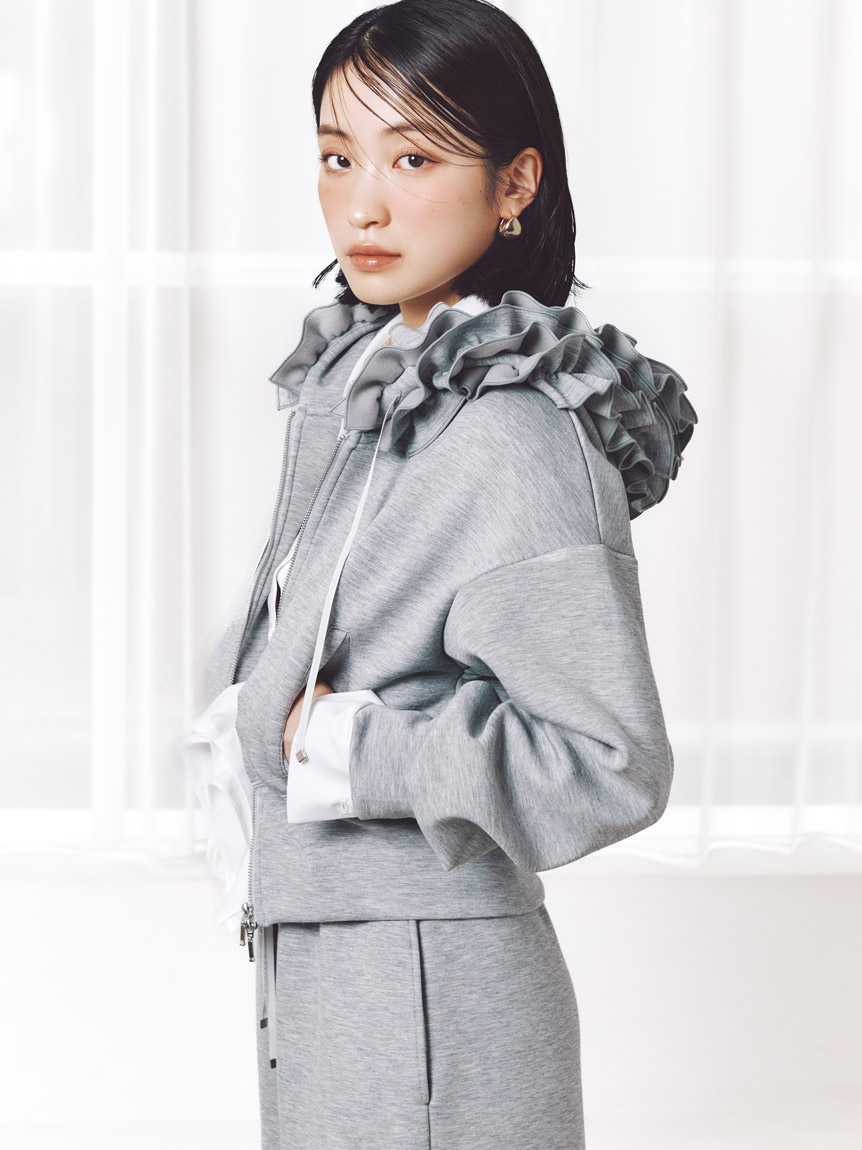 snidel チュールフリルスウェットパーカー ネイビー ジップパーカー ウサギオンライン限定】《ここでしか買えないアイテム＆カラーに注目