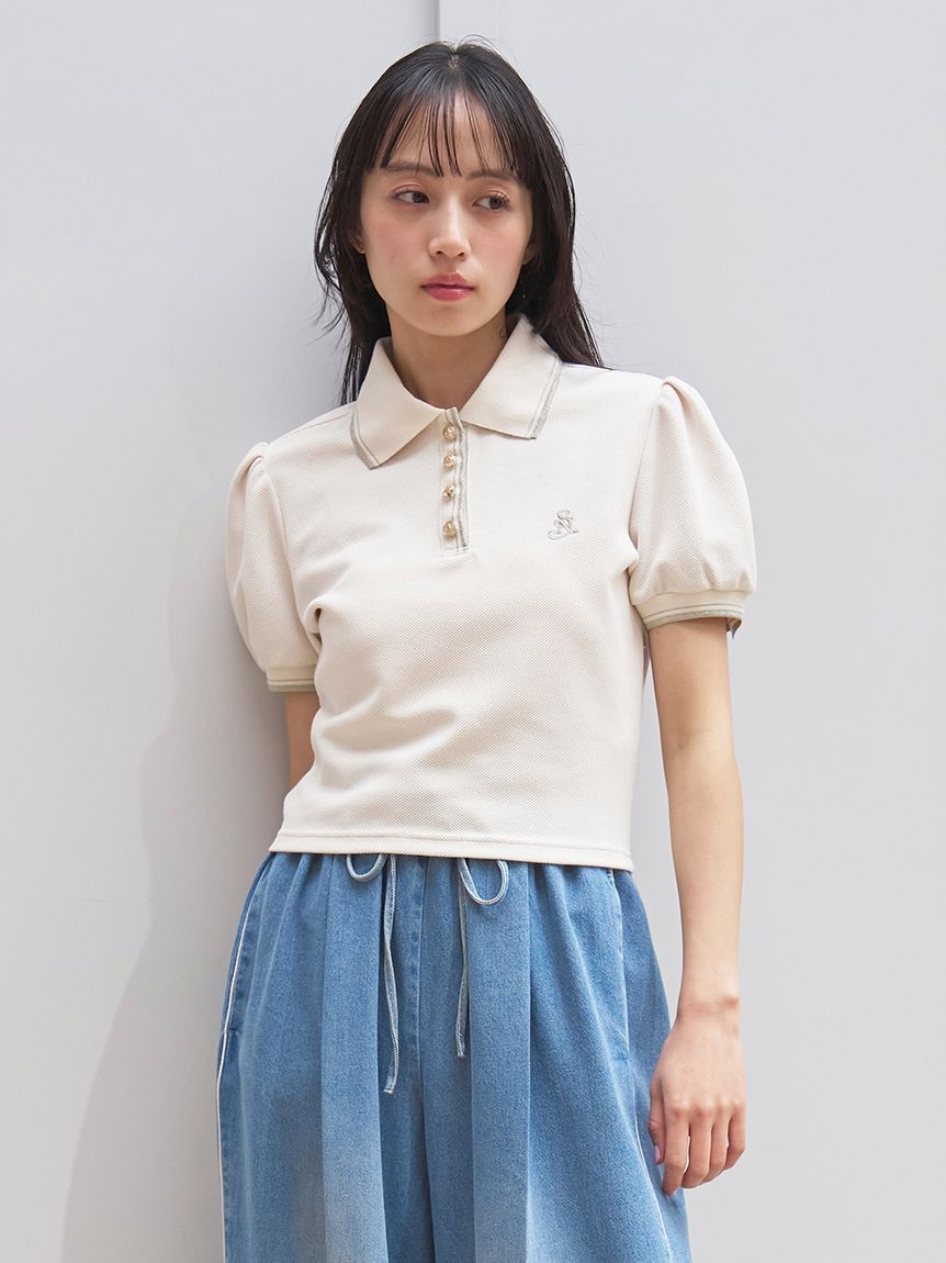 メタルボタンパフスリーブポロ(Tシャツ・カットソー)｜トップス