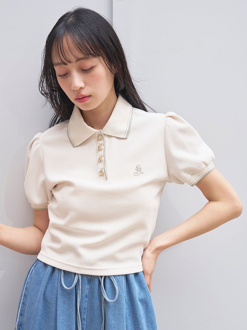 SNIDEL メタルボタンパフスリーブポロ 新品未使用タグ付き メタルボタンパフスリーブポロ(Tシャツ・カットソー)｜トップス