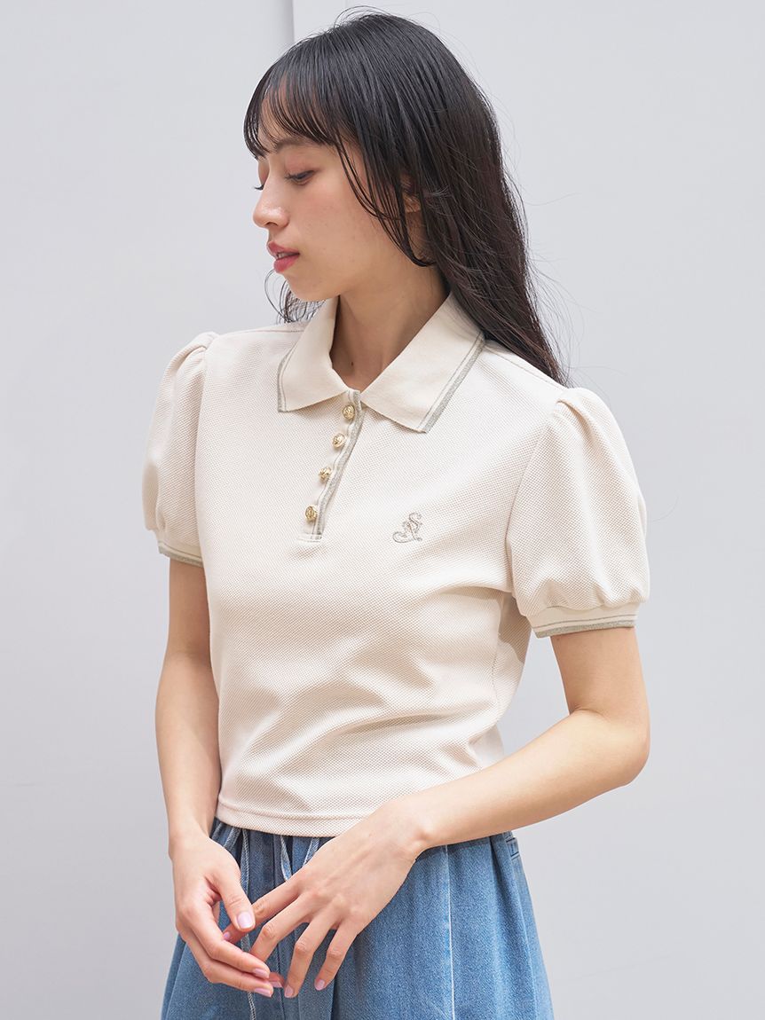 メタルボタンパフスリーブポロ(Tシャツ・カットソー)｜トップス