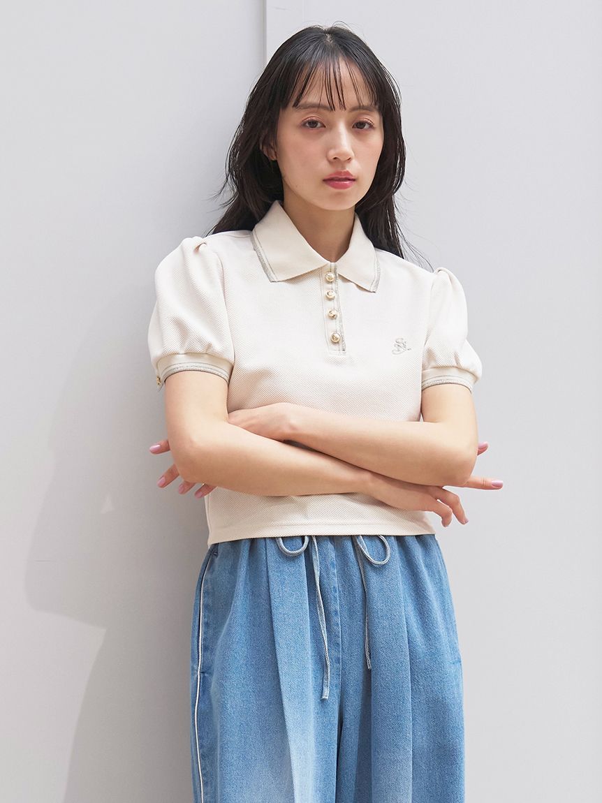 メタルボタンパフスリーブポロ(Tシャツ・カットソー)｜トップス