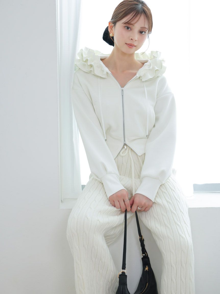 SNIDEL♡フリルショートジップパーカー♡ホワイト 多色展開あり】フリルショートジップパーカー(パーカー・スウェット