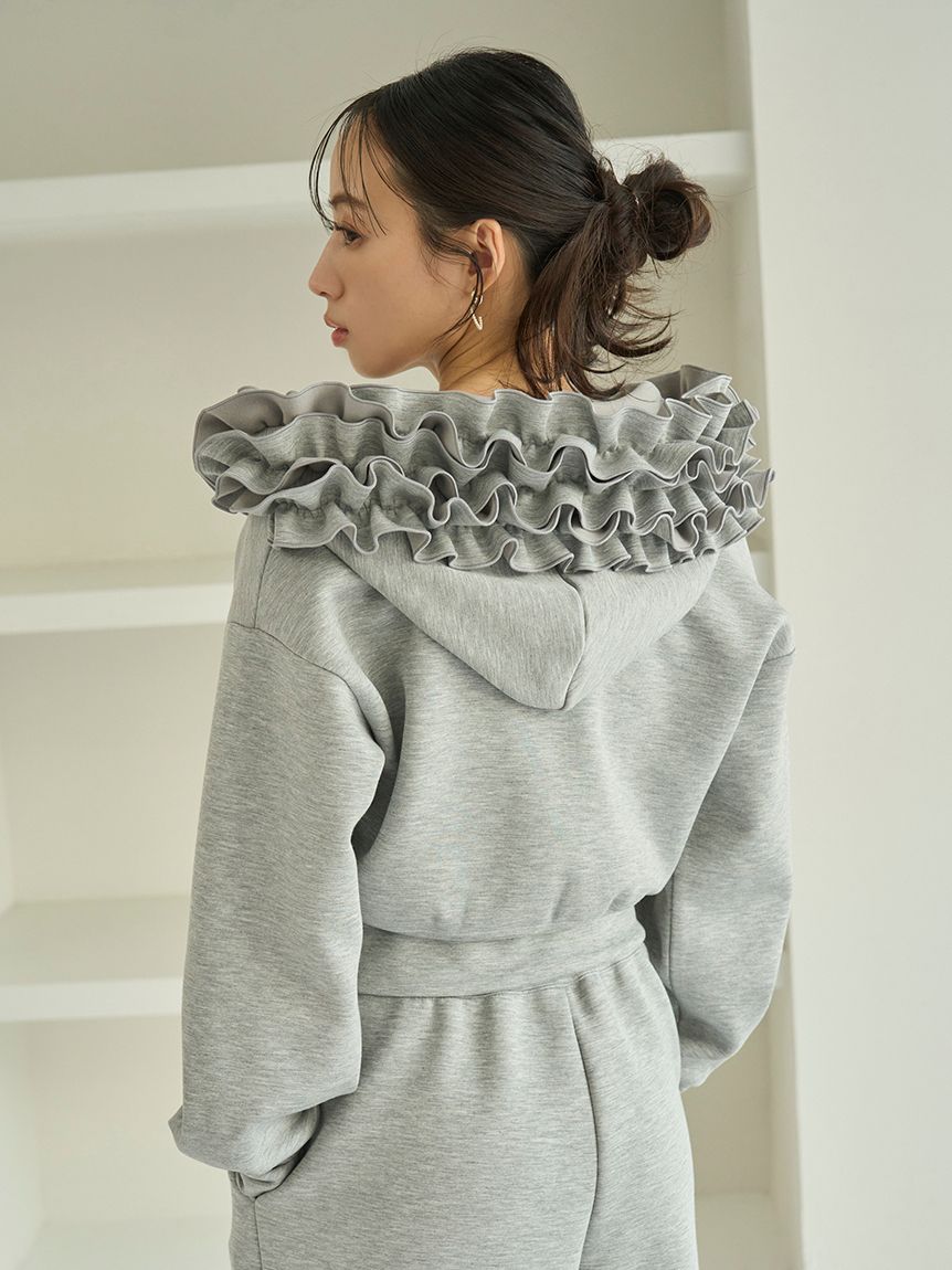 SNIDEL フリルショートジップパーカー&ボンディングスカショーパンセット 多色展開】フリルショートジップパーカー(パーカー・スウェット