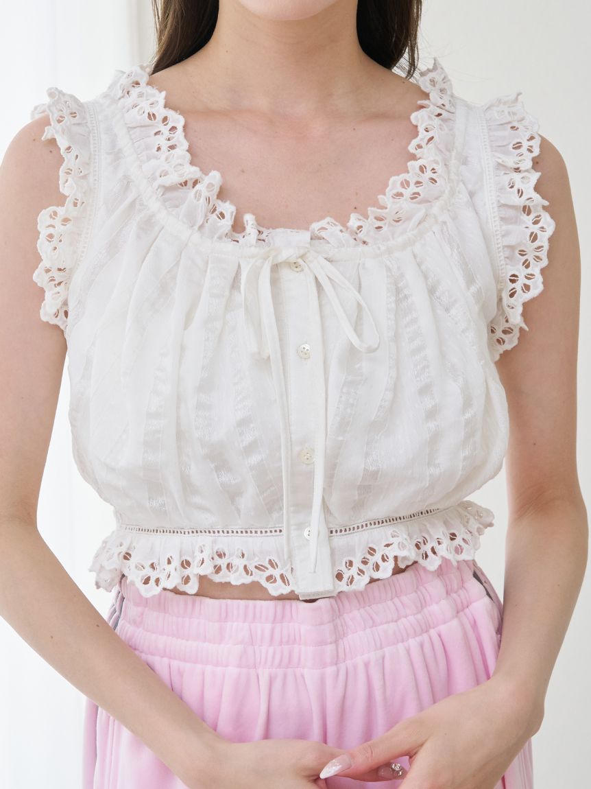 クロップドコットンフリルブラウス(シャツ・ブラウス)｜トップス