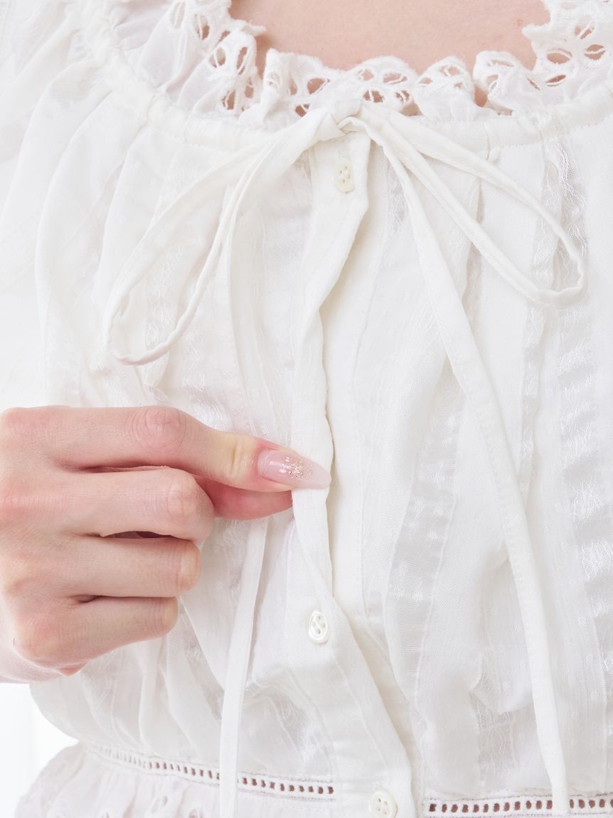 クロップドコットンフリルブラウス(シャツ・ブラウス)｜トップス