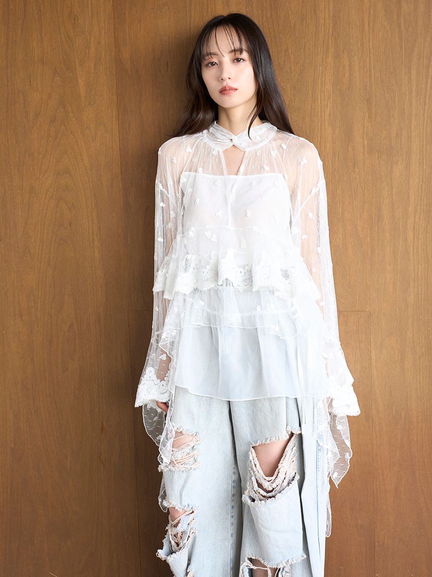 チュールエンブロイダリーレースブラウス(ブラウス)｜トップス