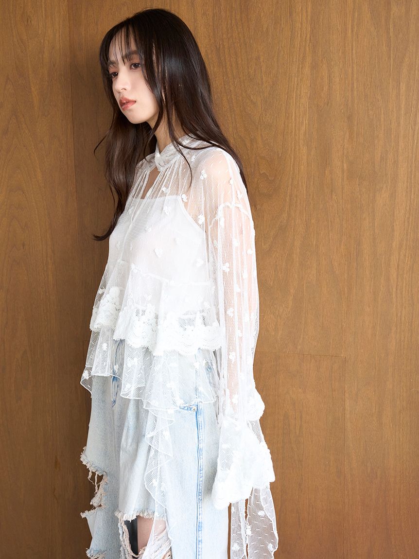 チュールエンブロイダリーレースブラウス(シャツ・ブラウス)｜トップス