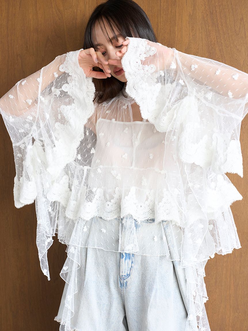 チュールエンブロイダリーレースブラウス(シャツ・ブラウス)｜トップス