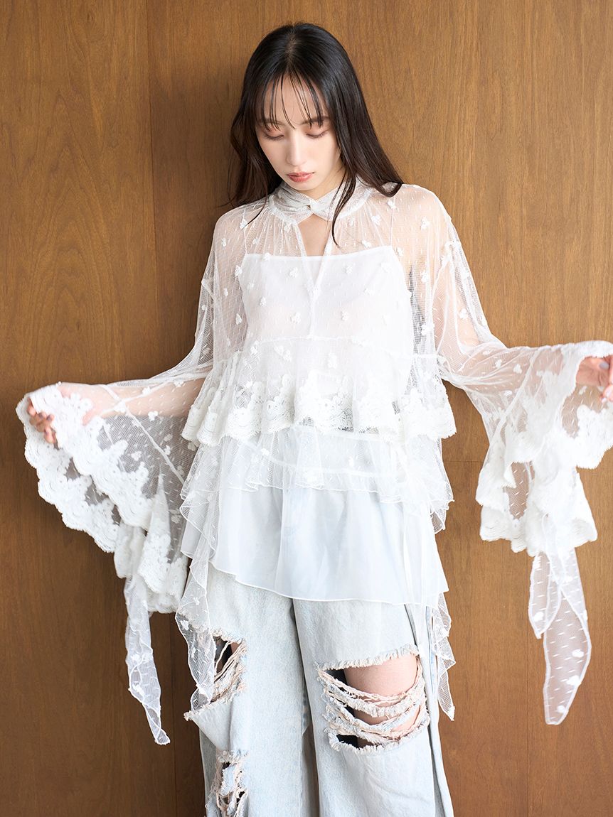 チュールエンブロイダリーレースブラウス(シャツ・ブラウス)｜トップス
