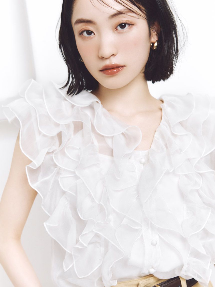 WEB限定カラーあり】ノースリフリルブラウス(シャツ・ブラウス