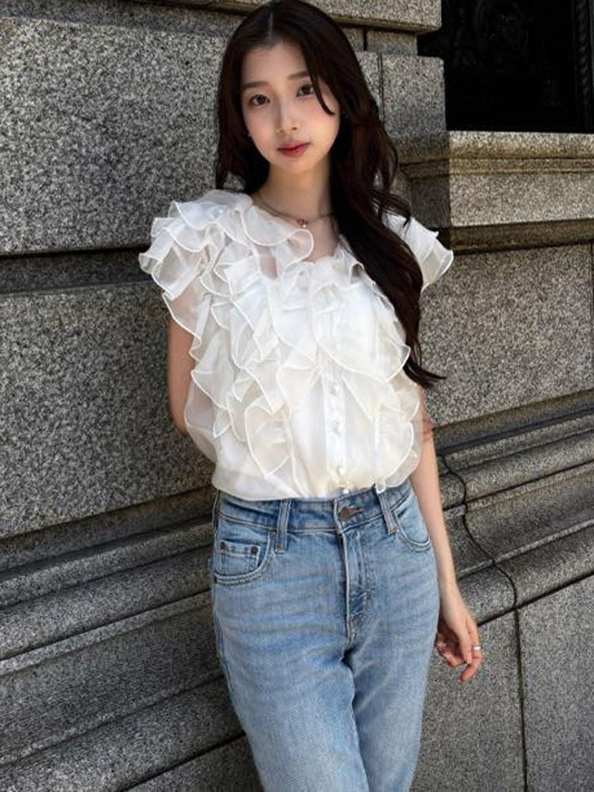WEB限定カラーあり】ノースリフリルブラウス(シャツ・ブラウス
