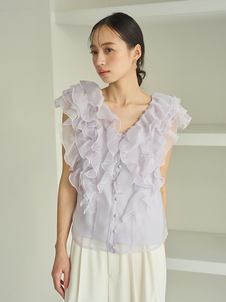 WEB限定カラーあり】ノースリフリルブラウス(シャツ・ブラウス