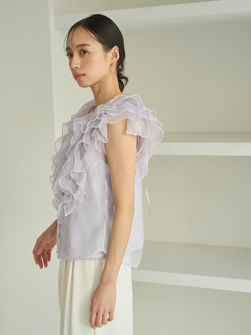 新色追加/WEB限定カラーあり】ノースリフリルブラウス(シャツ 