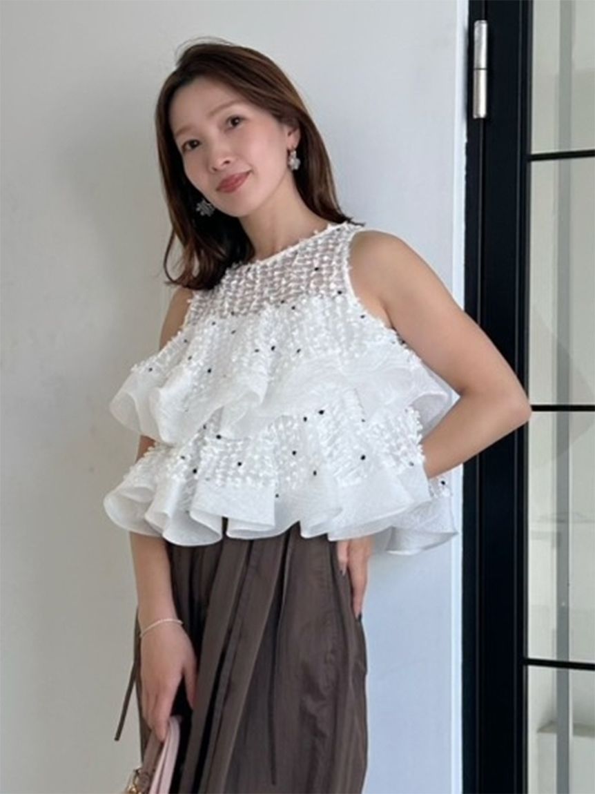 ラッフルジャガードボリュームブラウス(シャツ・ブラウス)｜トップス