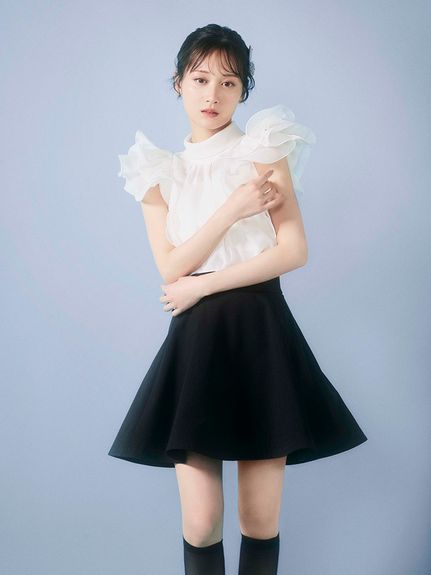 新品♡スナイデル♡オーガンジープリーツフリルブラウス♡ネイビー ルイルエブティック RUIRUE BOUTIQUE 洗える ｜ オーガンジー スリーブ