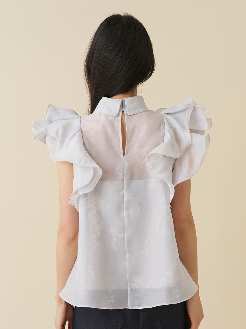 新品♡スナイデル♡オーガンジープリーツフリルブラウス♡ネイビー オーガンジーフリルブラウス(シャツ・ブラウス)｜トップス｜SNIDEL