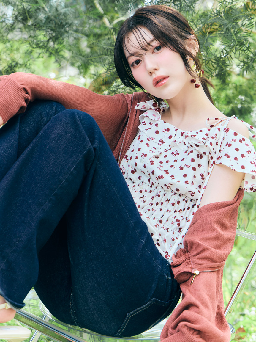 Sustainableフルーツプリントシャーリングブラウス(シャツ・ブラウス