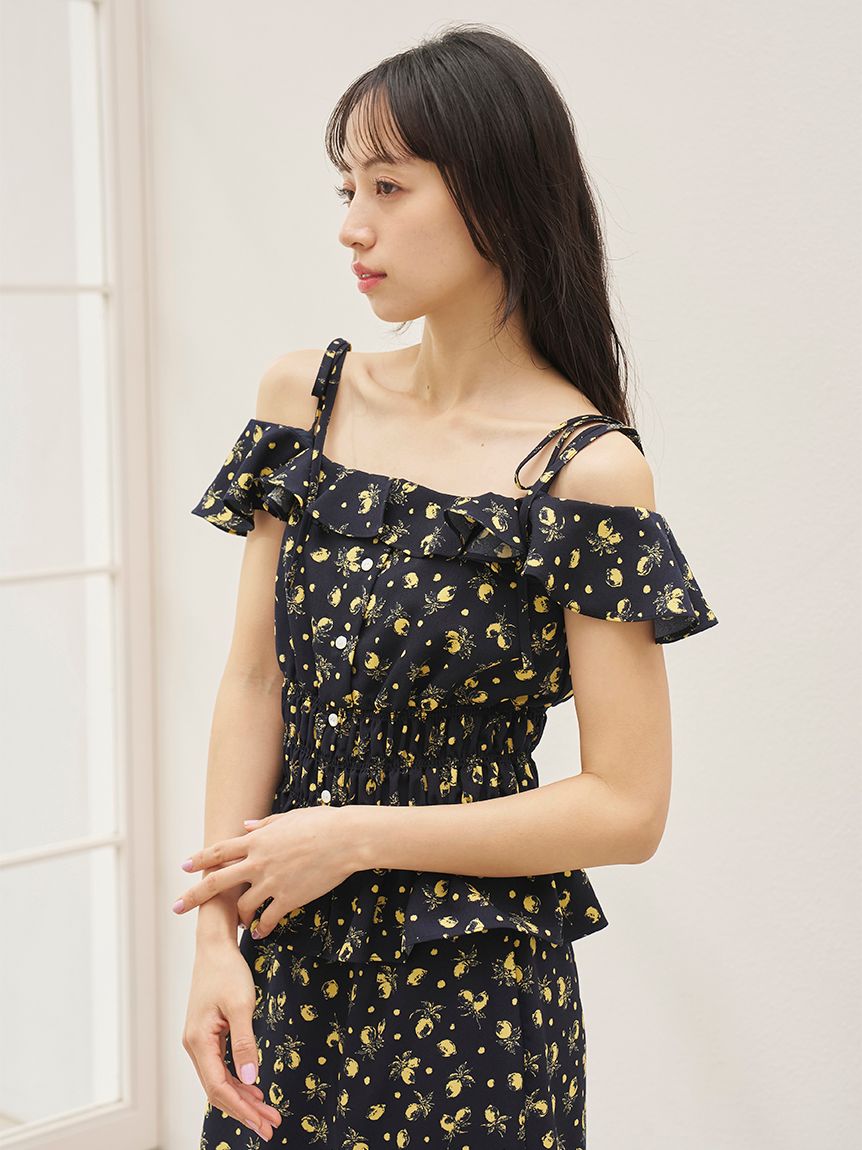 Sustainableフルーツプリントシャーリングブラウス(シャツ・ブラウス