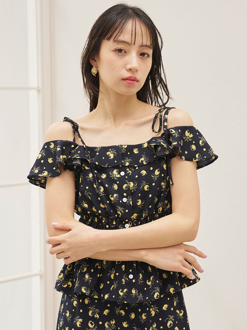 Sustainableフルーツプリントシャーリングブラウス(シャツ・ブラウス