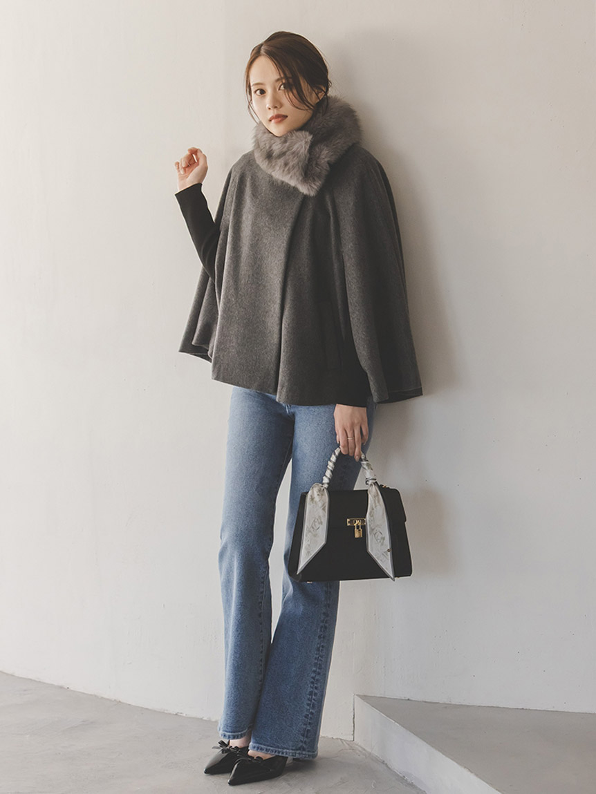 【未使用品】SNIDEL ショートケープコート グレー ショートケープコート(チェスターコート)｜アウター｜SNIDEL