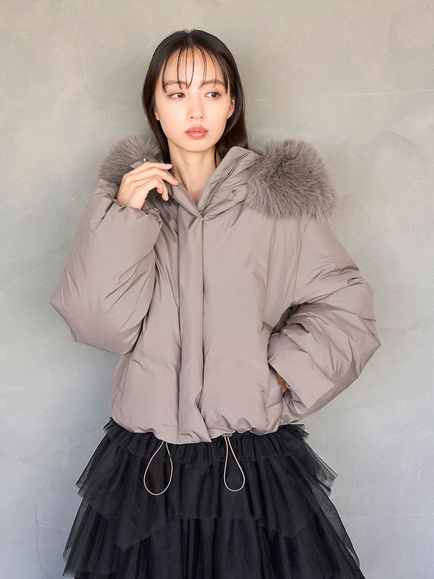 SNIDEL フードファーショートダウン　モカ 西川コラボ snidel フードファーショートダウン 西川コラボダウン - メルカリ