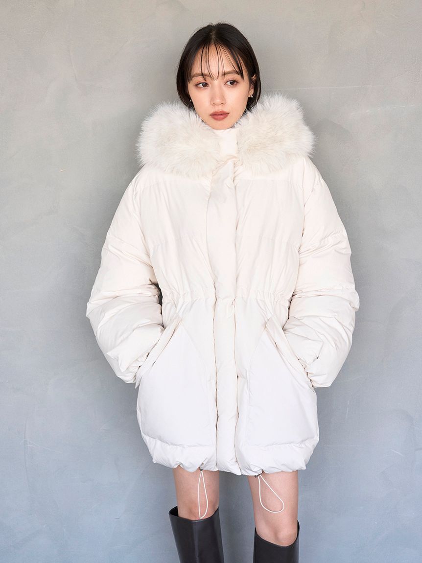 SNIDEL ファー付きホワイトダウンジャケット SNIDEL 新作10%OFF スナイデル アウター 25秋冬 西川フードファー