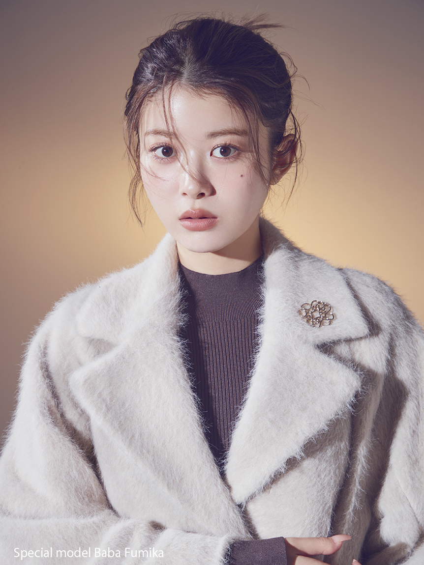 ブローチ付きシャギーロングコート(チェスターコート)｜アウター