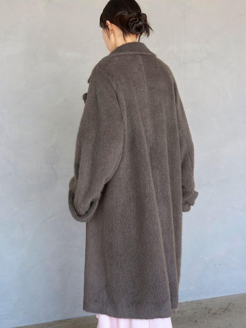 ブローチ付きシャギーロングコート(チェスターコート)｜アウター