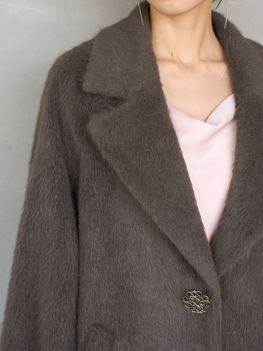 ブローチ付きシャギーロングコート(チェスターコート)｜アウター