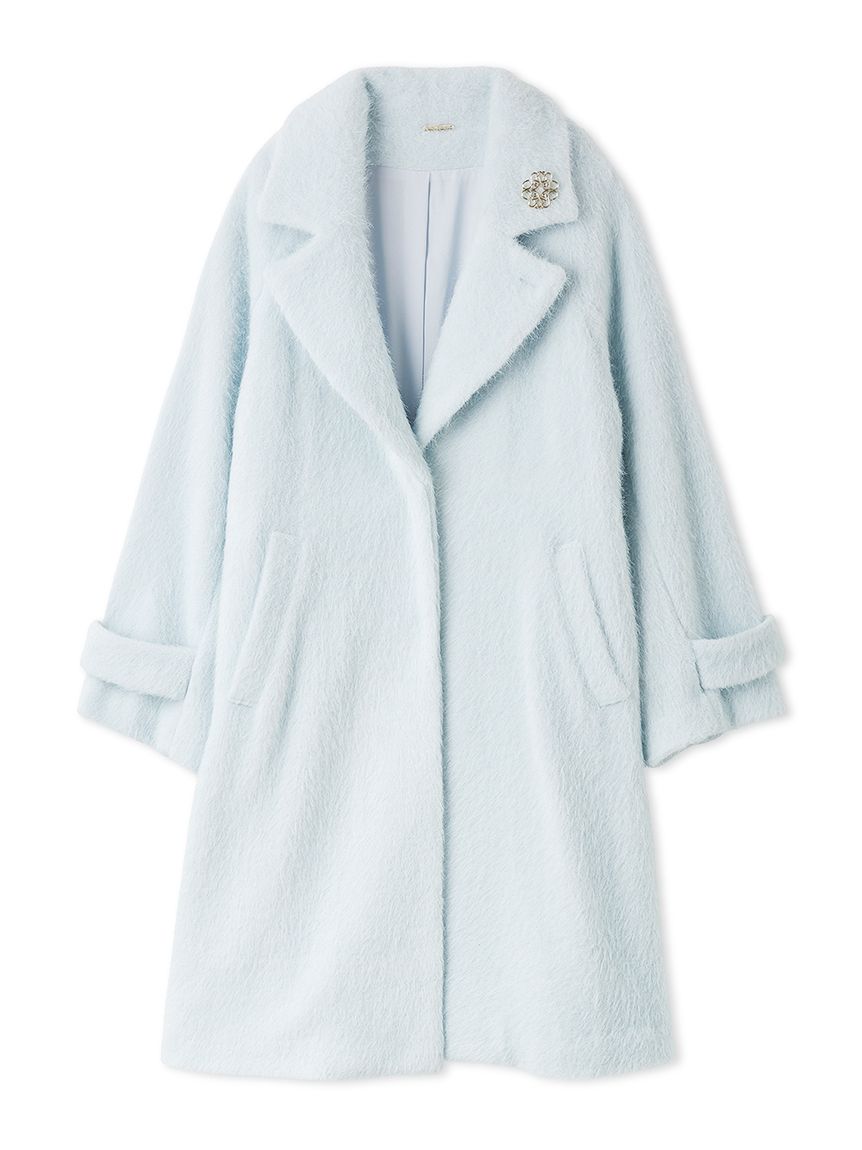 ブローチ付きシャギーロングコート(チェスターコート)｜アウター