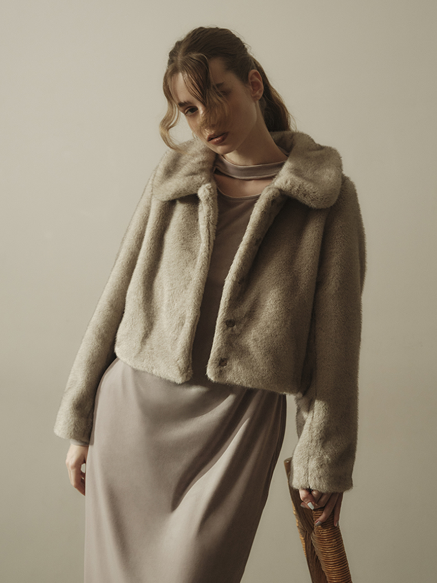 ステンカラーショートファーコートジャケット(ステンカラーコート