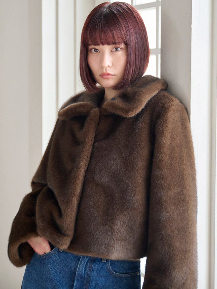 ステンカラーショートファーコートジャケット(ジャケット)｜アウター