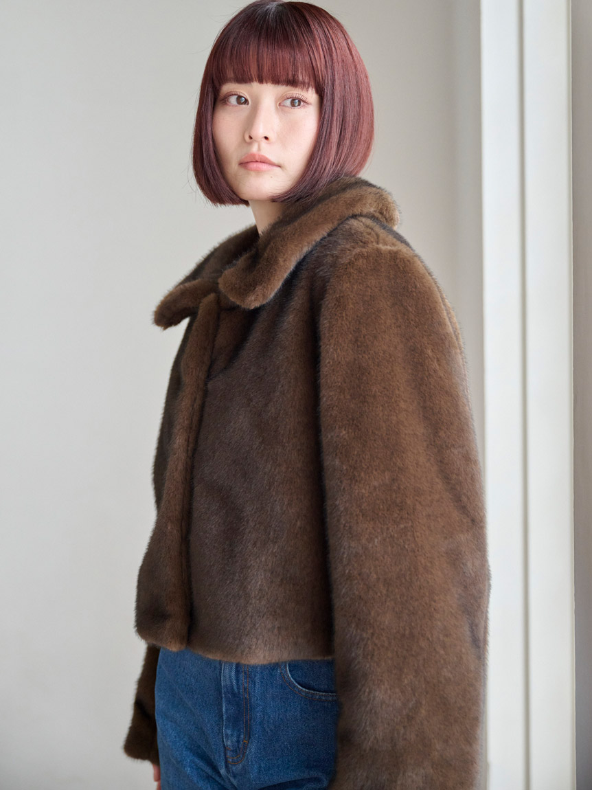 ステンカラーショートファーコートジャケット(ジャケット)｜アウター